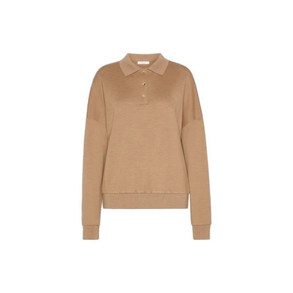 Alpaca Wool Fleece Jersey Sweater in Camel