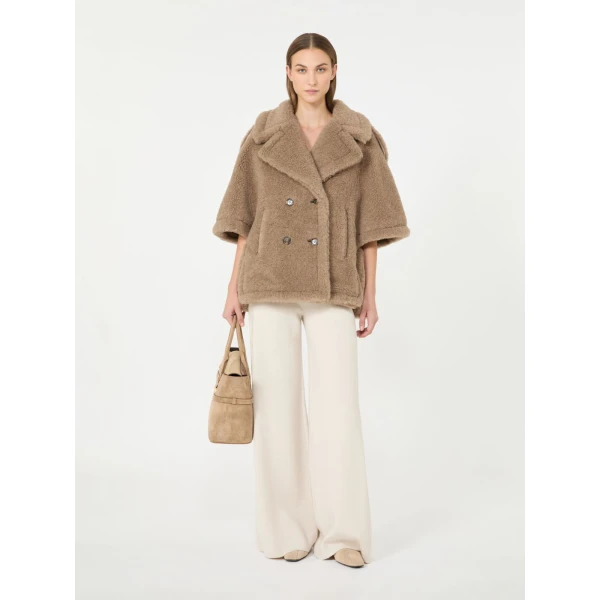 Max Mara Alpaca and Cashmere Teddy Cape in Beige Golden | Coats | Luxury Shoes 