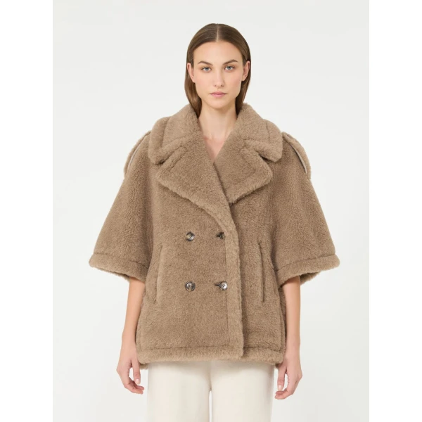 Max Mara Alpaca and Cashmere Teddy Cape in Beige Golden | Coats | Luxury Shoes 