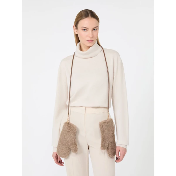 Max Mara Alpaca and Cashmere Teddy Mittens in Beige Golden | Gloves | Luxury Shoes 