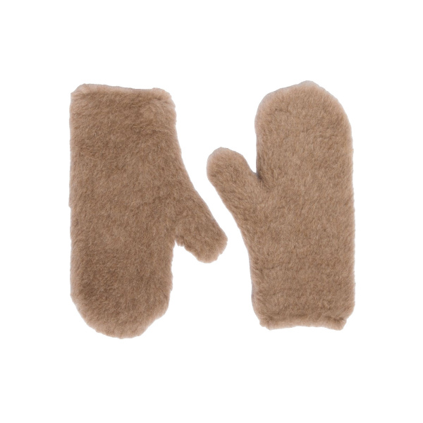 Max Mara Alpaca and Cashmere Teddy Mittens in Beige Golden | Gloves | Luxury Shoes 