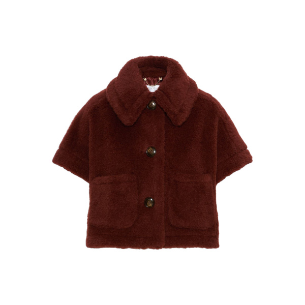Max Mara Alpaca and Wool Teddy Boxy Cape in Rust | Women | Luxury Shoes 
