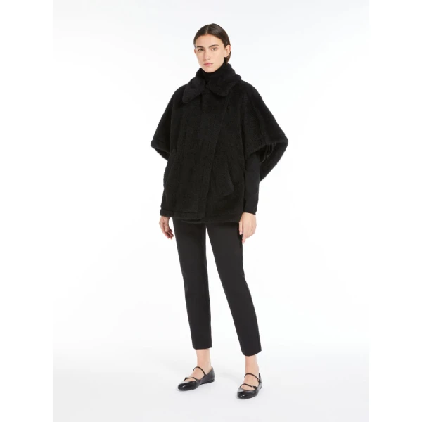 Max Mara Alpaca and Wool Teddy Cape in Black | Coats | Luxury Shoes 