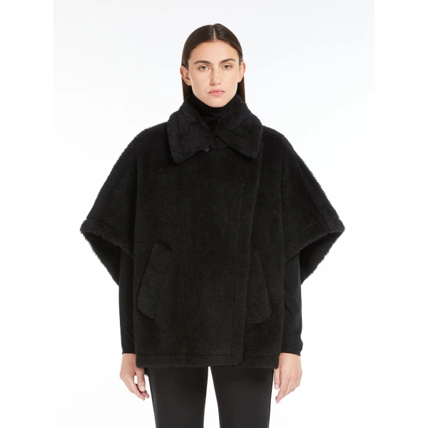 Max Mara Alpaca and Wool Teddy Cape in Black | Coats | Luxury Shoes 
