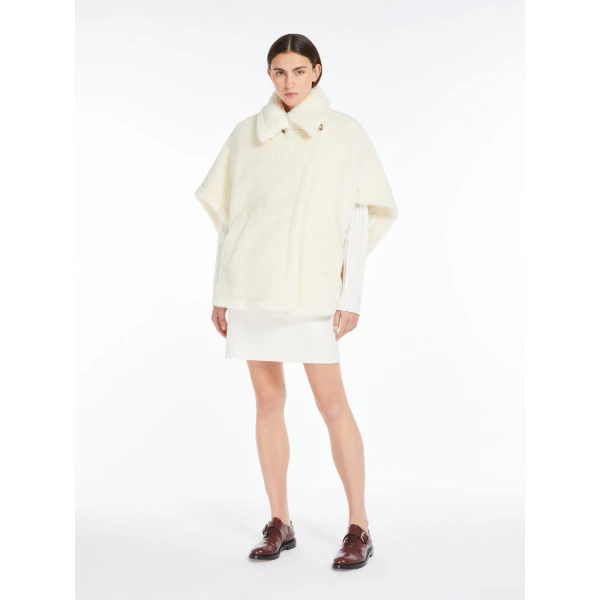Max Mara Alpaca and Wool Teddy Cape in Optical White | Coats | Luxury Shoes 