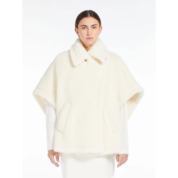 Max Mara Alpaca and Wool Teddy Cape in Optical White | Coats | Luxury Shoes 