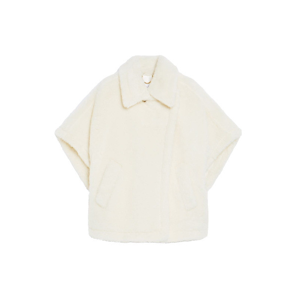Max Mara Alpaca and Wool Teddy Cape in Optical White | Coats | Luxury Shoes 