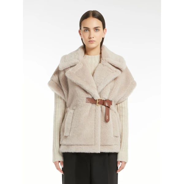 Max Mara Alpaca and Wool Teddy Gilet Cape in Beige | Coats | Luxury Shoes 