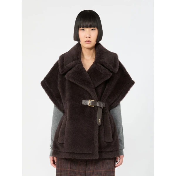 Max Mara Alpaca and Wool Teddy Gilet Cape in Brown | Coats | Luxury Shoes 
