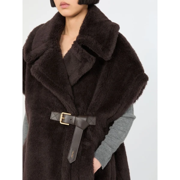 Max Mara Alpaca and Wool Teddy Gilet Cape in Brown | Coats | Luxury Shoes 