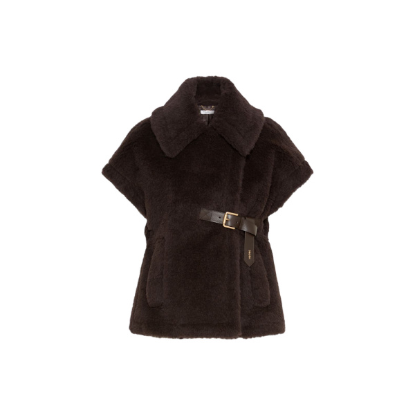 Max Mara Alpaca and Wool Teddy Gilet Cape in Brown | Coats | Luxury Shoes 