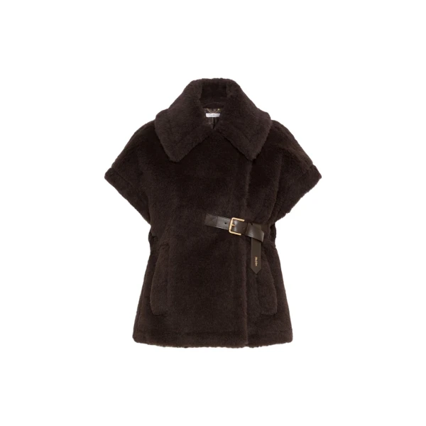 Max Mara Alpaca and Wool Teddy Gilet Cape in Brown | Coats | Luxury Shoes 