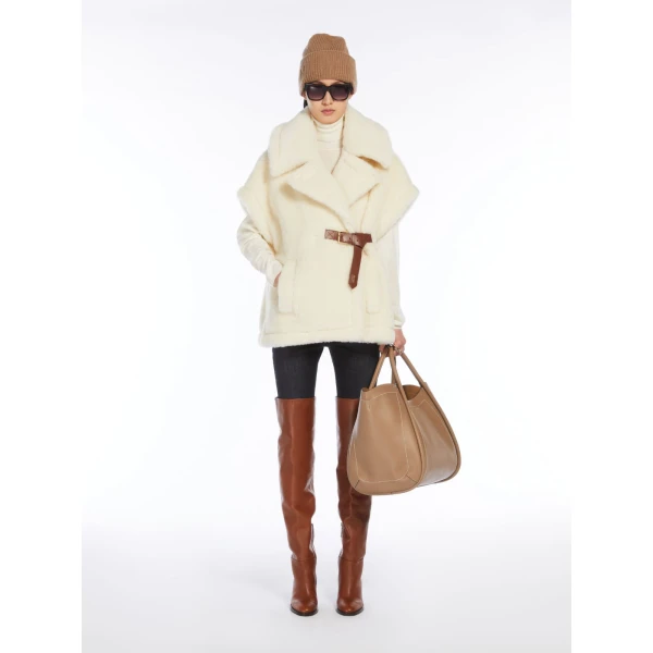 Max Mara Alpaca and Wool Teddy Gilet Cape in Optical White | Coats | Luxury Shoes 
