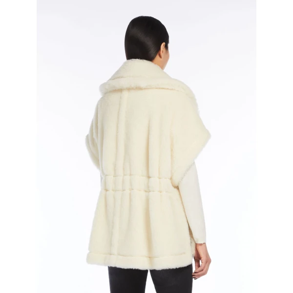 Max Mara Alpaca and Wool Teddy Gilet Cape in Optical White | Coats | Luxury Shoes 
