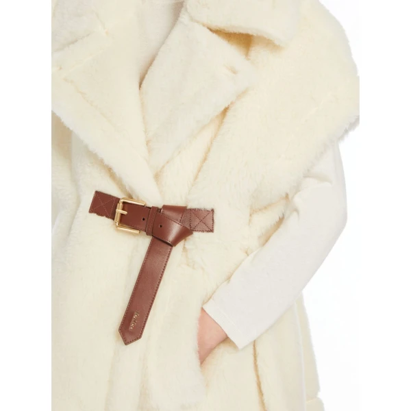 Max Mara Alpaca and Wool Teddy Gilet Cape in Optical White | Coats | Luxury Shoes 