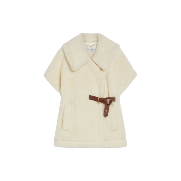 Max Mara Alpaca and Wool Teddy Gilet Cape in Optical White | Coats | Luxury Shoes 