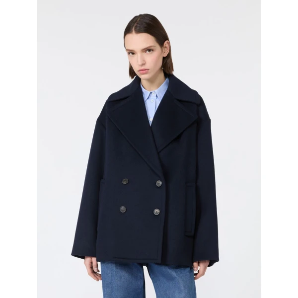 Max Mara Alpe Double-Breasted Wool Pea Coat in Navy | Wool Coat | Luxury Shoes 