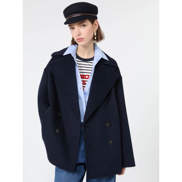 Max Mara Alpe Double-Breasted Wool Pea Coat in Navy | Wool Coat | Luxury Shoes 