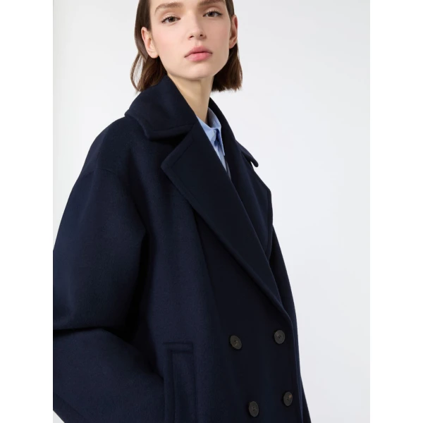 Max Mara Alpe Double-Breasted Wool Pea Coat in Navy | Wool Coat | Luxury Shoes 