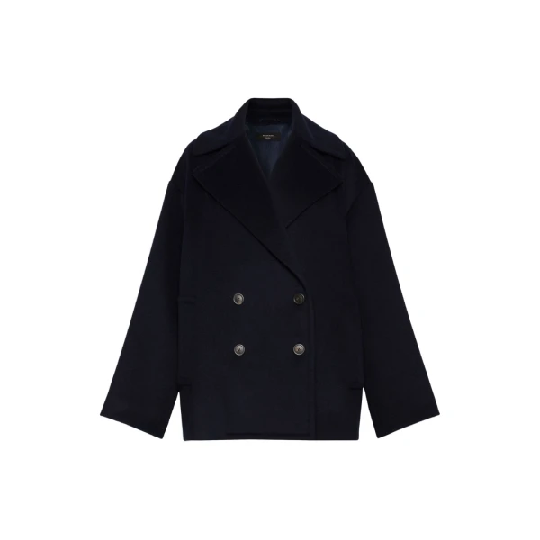 Max Mara Alpe Double-Breasted Wool Pea Coat in Navy | Wool Coat | Luxury Shoes 