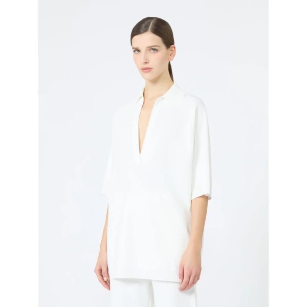 Max Mara Alpino Long Viscose Crepe Sweater in White | Sweaters | Luxury Shoes 