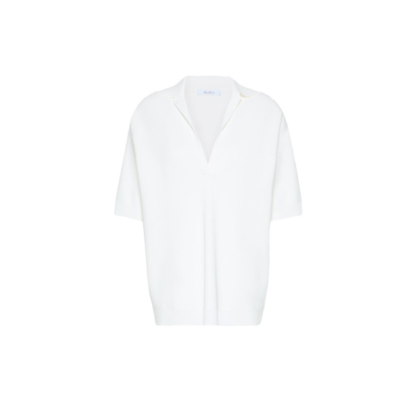 Max Mara Alpino Long Viscose Crepe Sweater in White | Sweaters | Luxury Shoes 