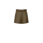 Max Mara Amaca Nappa Leather Shorts in Khaki | Shorts | Luxury Shoes 