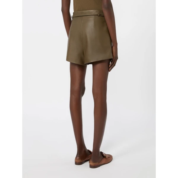 Max Mara Amaca Nappa Leather Shorts in Khaki | Shorts | Luxury Shoes 