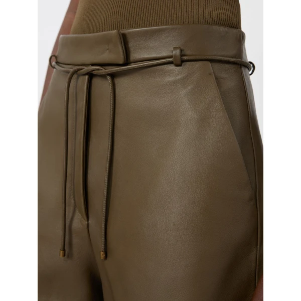 Max Mara Amaca Nappa Leather Shorts in Khaki | Shorts | Luxury Shoes 