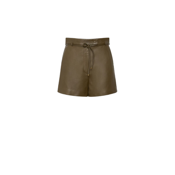 Max Mara Amaca Nappa Leather Shorts in Khaki | Shorts | Luxury Shoes 