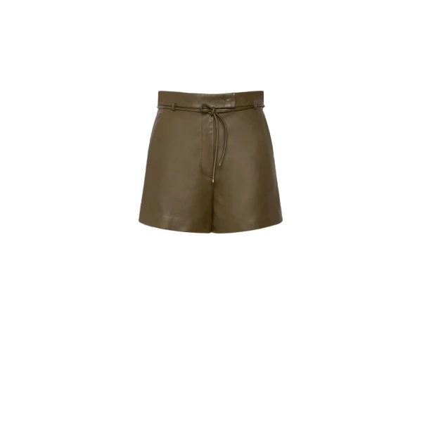 Max Mara Amaca Nappa Leather Shorts in Khaki | Shorts | Luxury Shoes 