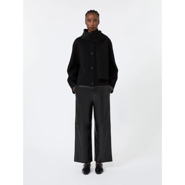 Max Mara Amati Coated Jersey Straight-Leg Trousers in Black | Tailored pants | Luxury Shoes 