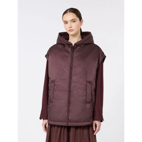 Max Mara Ambra Padded Hooded Water-Repellent Gilet in Bordeaux | Vests | Luxury Shoes 