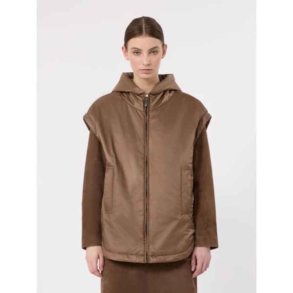 Max Mara Ambra Padded Hooded Water-Repellent Gilet in Mud | Vests | Luxury Shoes 