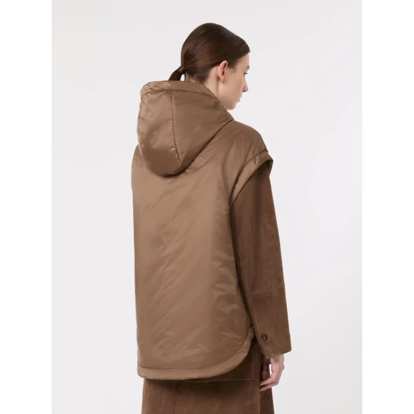 Max Mara Ambra Padded Hooded Water-Repellent Gilet in Mud | Vests | Luxury Shoes 