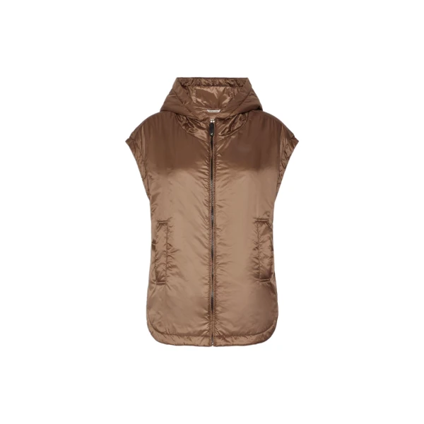 Max Mara Ambra Padded Hooded Water-Repellent Gilet in Mud | Vests | Luxury Shoes 