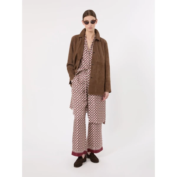 Max Mara Amelia Printed Silk Twill Drawstring Trousers in Bordeaux | Tailored pants | Luxury Shoes 
