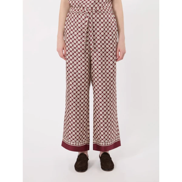 Max Mara Amelia Printed Silk Twill Drawstring Trousers in Bordeaux | Tailored pants | Luxury Shoes 
