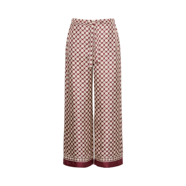 Max Mara Amelia Printed Silk Twill Drawstring Trousers in Bordeaux | Tailored pants | Luxury Shoes 