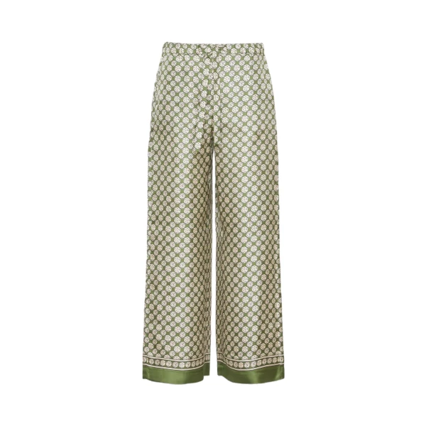 Max Mara Amelia Printed Silk Twill Drawstring Trousers in Khaki | Tailored pants | Luxury Shoes 