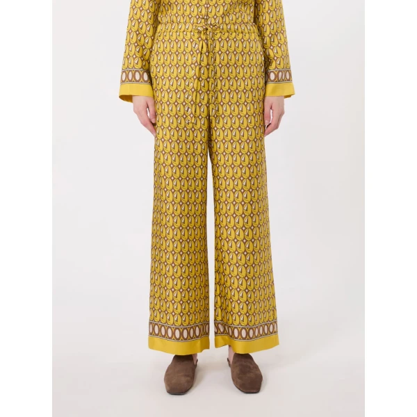 Max Mara Amelia Printed Silk Twill Drawstring Trousers in Yellow | Tailored pants | Luxury Shoes 