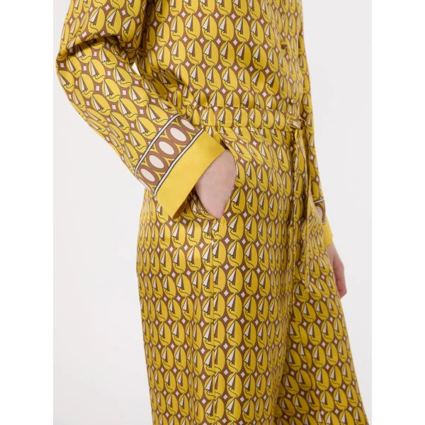 Max Mara Amelia Printed Silk Twill Drawstring Trousers in Yellow | Tailored pants | Luxury Shoes 