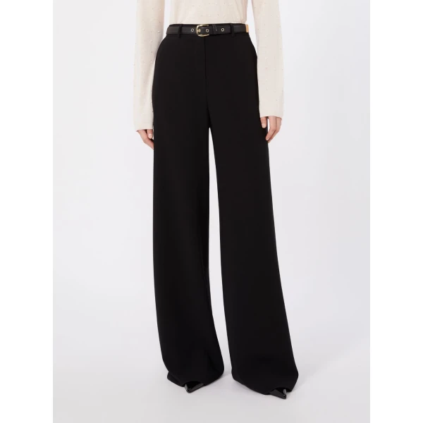 Max Mara Amico Wide-Leg Cady Trousers in Black | Wide leg pants | Luxury Shoes 