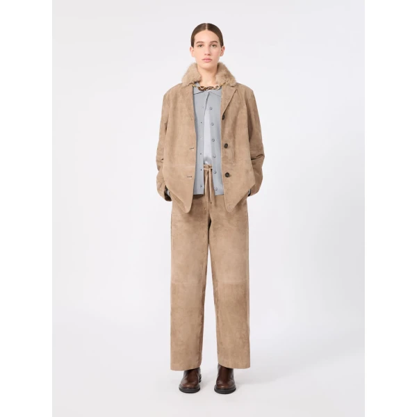Max Mara Ancora Single-Breasted Suede Jacket in Natural | Leather Jackets | Luxury Shoes 