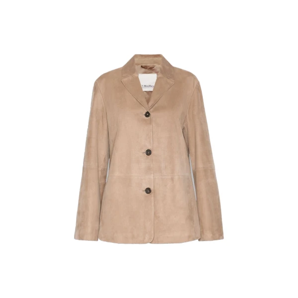 Ancora Single-Breasted Suede Jacket in Natural