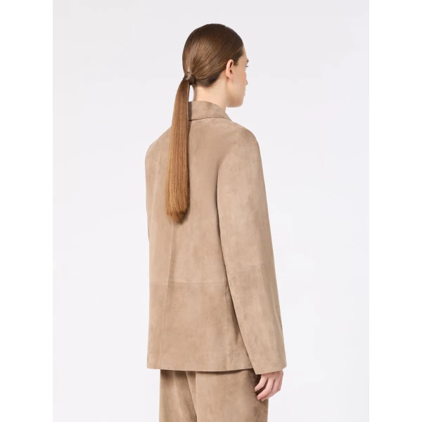 Max Mara Ancora Single-Breasted Suede Jacket in Natural | Leather Jackets | Luxury Shoes 
