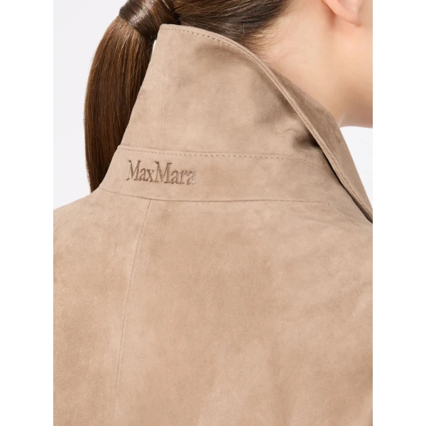 Max Mara Ancora Single-Breasted Suede Jacket in Natural | Leather Jackets | Luxury Shoes 