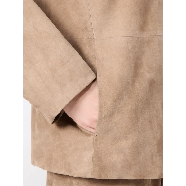 Max Mara Ancora Single-Breasted Suede Jacket in Natural | Leather Jackets | Luxury Shoes 