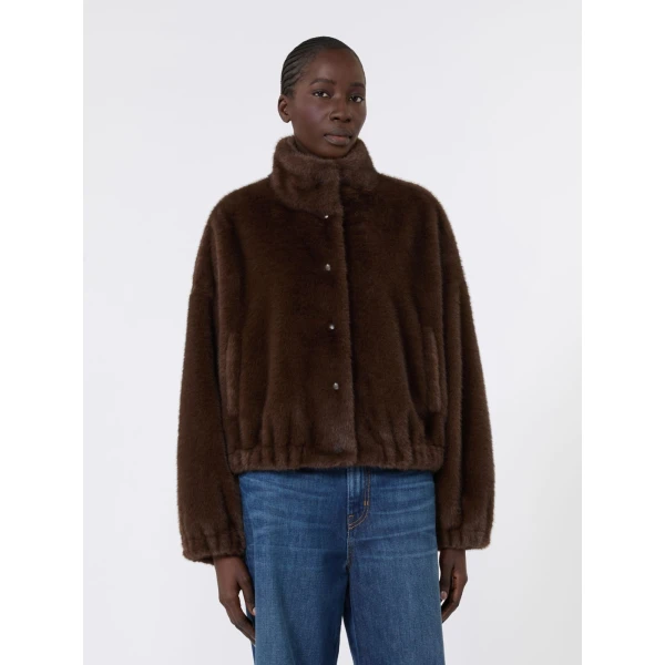 Max Mara Anemone Fluffy Textured Cropped Jacket in Brown | Jackets | Luxury Shoes 
