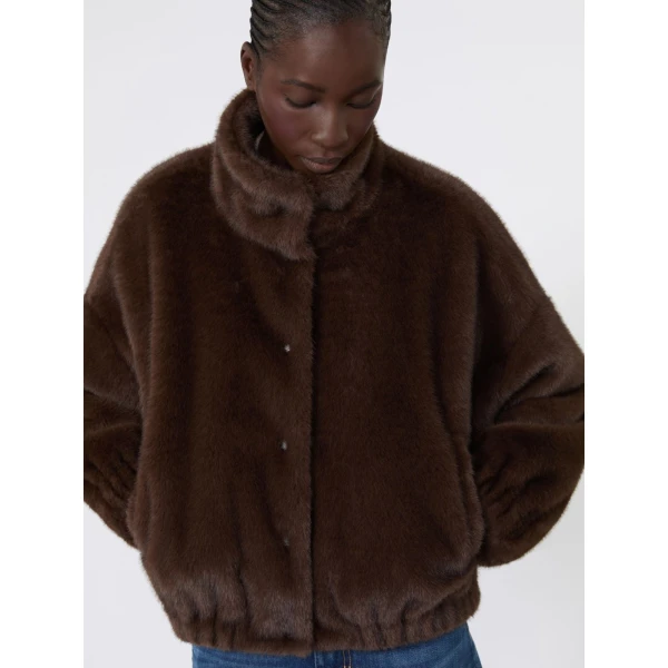 Max Mara Anemone Fluffy Textured Cropped Jacket in Brown | Jackets | Luxury Shoes 